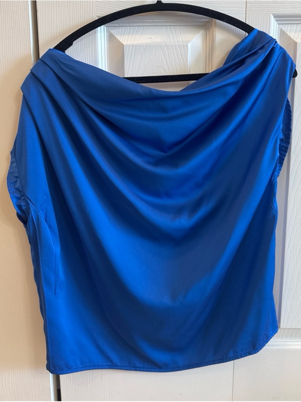 Draped Cowl Neck Satin Top - Royal Blue